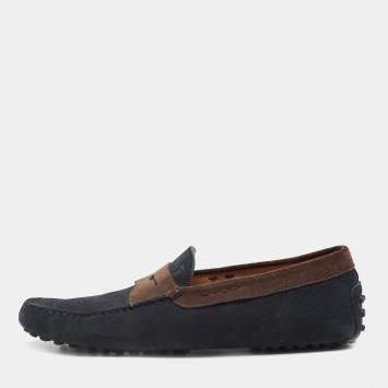 مملوكة مسبقًا Tod's Navy Blue/Brown Suede Gommino Loafers Size 42