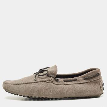 Pre Owned Tod's Grey Suede Bow Slip On Loafers Size 41.5