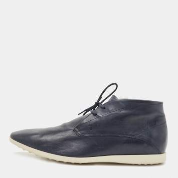 Pre Owned Tod's Navy Blue Leather High Top Sneaker Boots Size 44