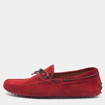 Pre Owned Tod's Red Suede Bow Slip On Loafers Size 43