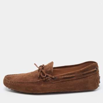 Pre Owned Tod's Brown Suede Bow Slip On Loafers Size 43