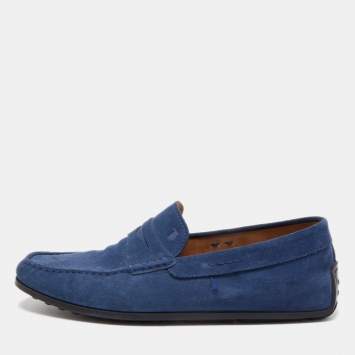 Pre Owned Tod's Blue Suede Penny Loafers Size 41