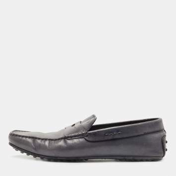 Pre Owned Tods Grey Leather Slip On Loafers Size 45.5