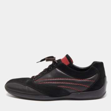 Pre Owned Tod's For Ferrari Black Suede And Leather Sneakers Size 45.5