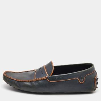 Pre Owned Tod's Dark Grey/Orange Leather Gommino Slip On Loafers Size 42