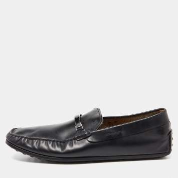 Pre Owned Tod's Black Leather Slip On Loafers Size 44