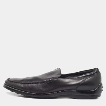 Pre Owned Tod's Black Leather Slip On Loafers Size 44