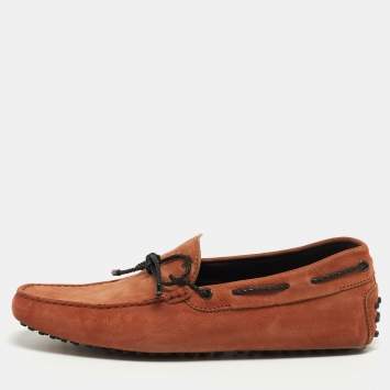 Pre Owned Tod's Brown Nubuck Leather Bow Slip On Loafers Size 42