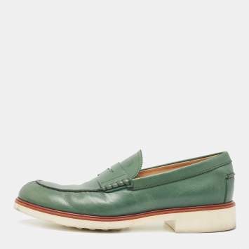 Pre Owned Tod's Olive Green Leather Penny Slip On Loafers Size 42.5