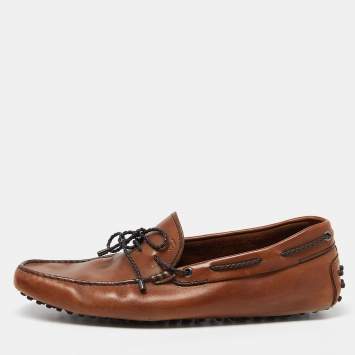 Pre Owned Tod's Brown Leather Bow Slip On Loafers Size 45
