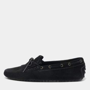 Pre Owned Tod's Black Suede Bow Fringe Loafers Size 43