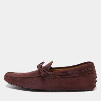 مملوكة مسبقًا Tod's Burgundy Suede Bow Slip On Loafers Size 44