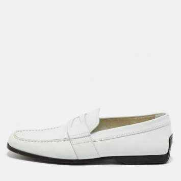 Pre Owned Tod's White Leather Slip On Loafers Size 42.5