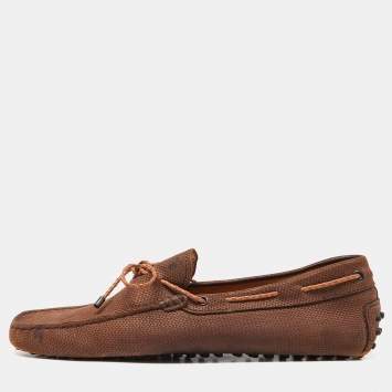 Pre Owned Tod's Brown Textured Nubuck Leather Bow Slip On Loafers Size 43