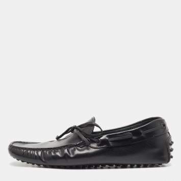 Pre Owned Tod's Black Perforated Leather Bow Loafers Size 43