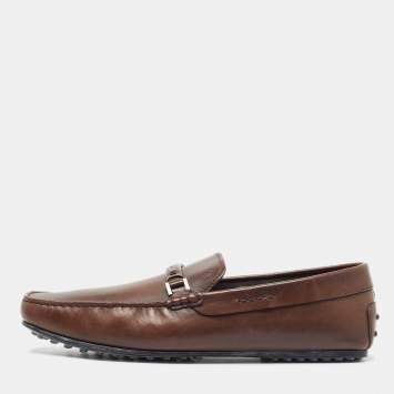 Pre Owned Tod's Brown Leather Slip On Loafers Size 47