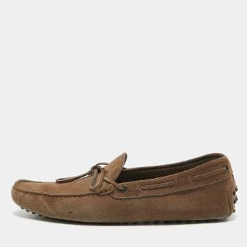 Pre Owned Tod's Light Brown Suede Bow Loafers Size 44.5 