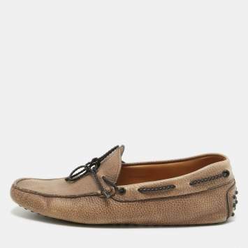 Pre Owned Tod's Two Tone Textured Leather Bow Loafers Size 42.5
