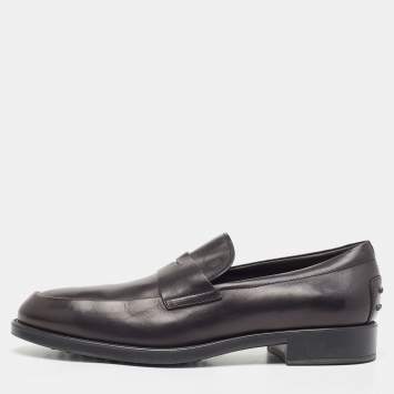 Pre Owned Tod's Black Leather Slip On Loafers Size 44