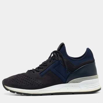 Pre Owned Tod's Blue Nubuck Leather and Fabric Perforated Lace Up Sneakers Size 41