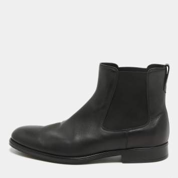 Pre Owned Tod's Black Leather Ankle Length Boots Size 45