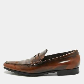 Pre Owned Tod's Brown Leather Driver Loafers Size 44