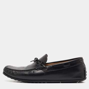 Pre Owned Tod's Black Leather Slip On Loafers Size 41.5 