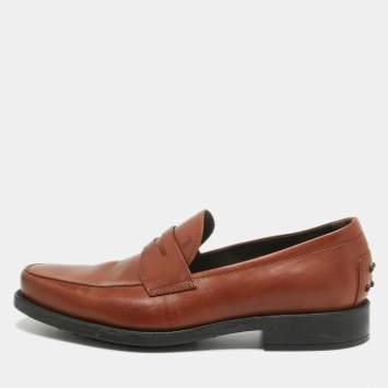 Pre Owned Tod's Brown Leather Slip On Loafers Size 42.5