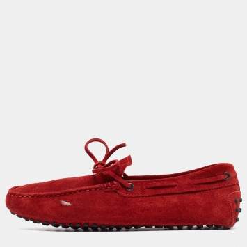 Pre Owned Tod's Red Suede Slip On Loafers Size 39.5