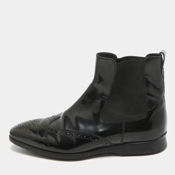 Pre Owned Tod's Black Patent Leather Brogue Chelsea Boots Size 40