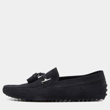 Pre Owned Tod's Navy Blue Suede Slip On Loafers Size 41.5