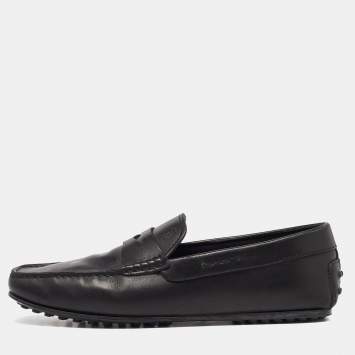 Pre Owned Tod's Black Leather Slip On Penny Loafers Size 41.5