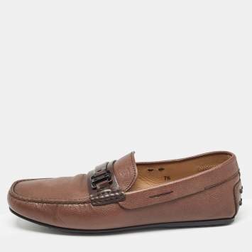 Pre Owned Tod's Brown Leather Buckle Detail Slip On Loafers Size 41.5 