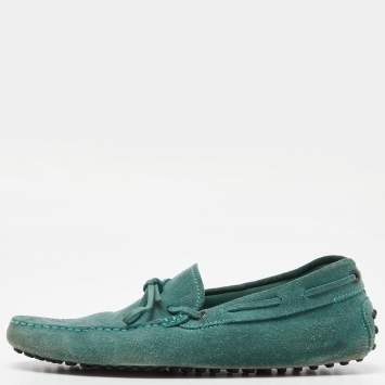 Pre Owned Tod's Green Suede Gommino Slip On Loafers Size 39.5