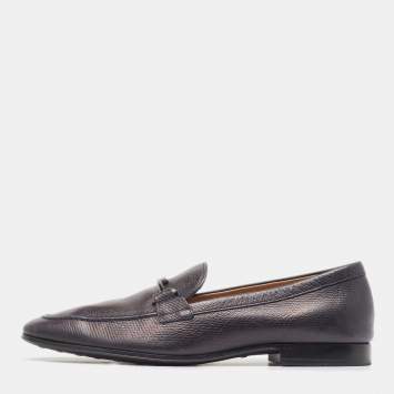 مملوكة مسبقًا Tod's Black Navy Blue Leather Double T Buckle Slip On Loafers Size 42
