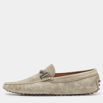 Pre Owned Tod's Green Nubuck Leather Slip On Loafers Size 43