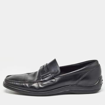 Pre Owned Tod's Black Leather Penny Slip On Loafers Size 43