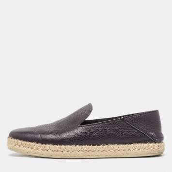 Pre Owned Tod's Black Leather Slip On Espadrilles Flats Size 39.5