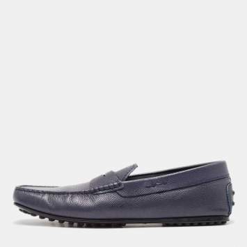 Pre Owned Tod's Blue Leather Penny Slip On Loafers Size 41.5
