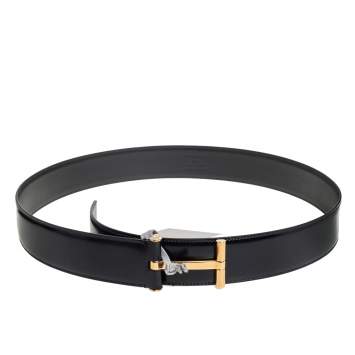 Pre Owned Tom Ford Black Leather T Buckle Belt 105 CM