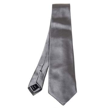 Pre Owned Tom Ford Grey Solid Silk Satin Tie