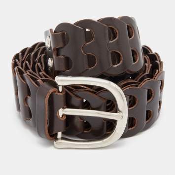 Pre Owned Tom Ford Dark Brown Leather Link Buckle Belt 105 CM