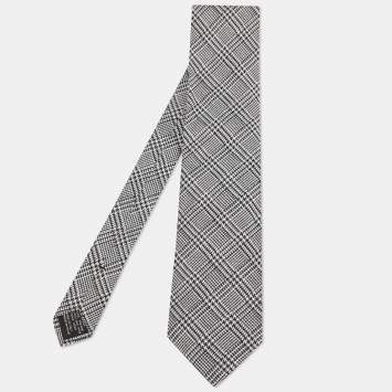 Pre Owned Tom Ford Balck & White Check Patterned Silk Blend Tie