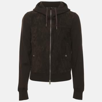Pre Owned Tom Ford Brown Suede and Knit Hooded Jacket S