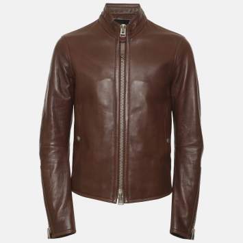 Pre Owned Tom Ford Brown Leather Zip Jacket S