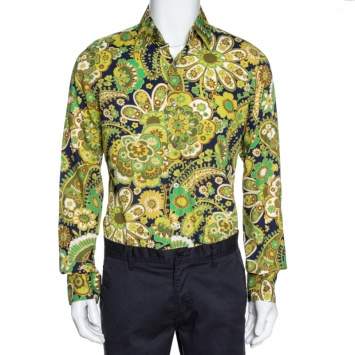 Pre Owned Tom Ford Green Floral Print Cotton Long Sleeve Shirt L