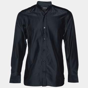 Pre Owned Tom Ford Black Cotton & Silk Stand Collar Shirt M