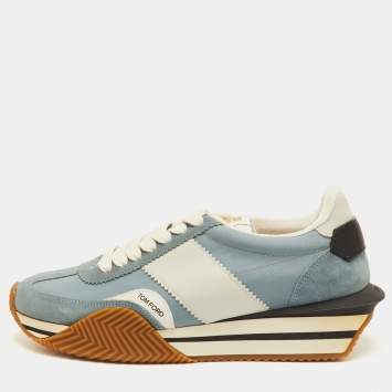 Pre Owned Tom Ford James Size 42 Light Blue/Grey Canvas and Suede Low Top Sneakers