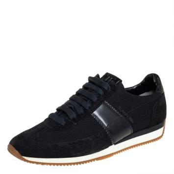 Pre Owned Tom Ford Navy Blue/Black Canvas And Suede Low Top Sneakers Size 41