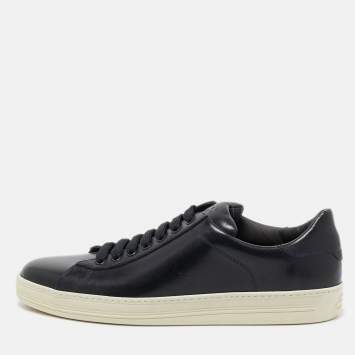 Pre Owned Tom Ford Navy Blue Leather Russell Low Top Sneakers Size 43.5 